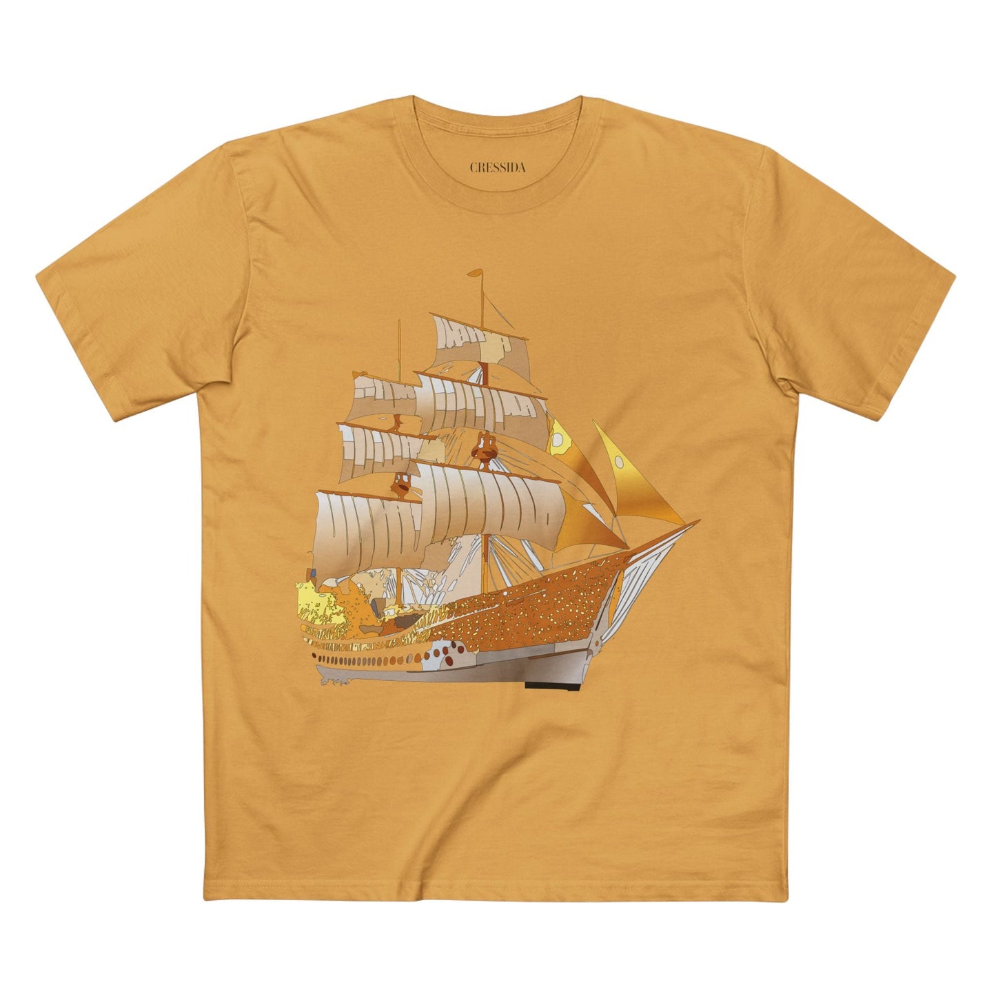 Ship Graphic Unisex 100 Cotton T-Shirt with Gold Frigate Art Design 24