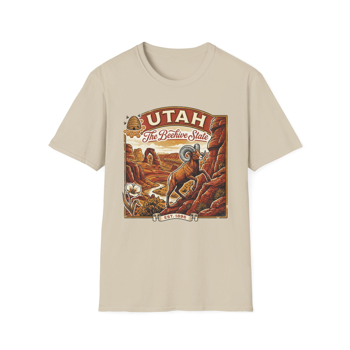 Utah State Retro Bighorn Sheep T-Shirt Travel Tourist Graphic Design Unisex 100 Cotton Gildan T-Shirt