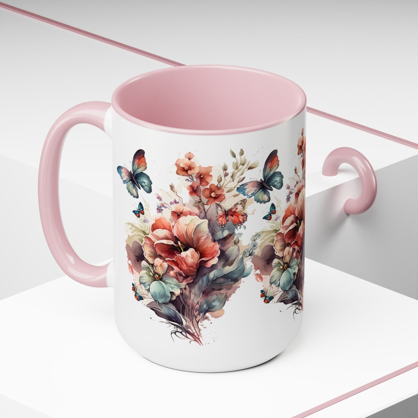 Two-Tone Coffee Mugs with butterfly