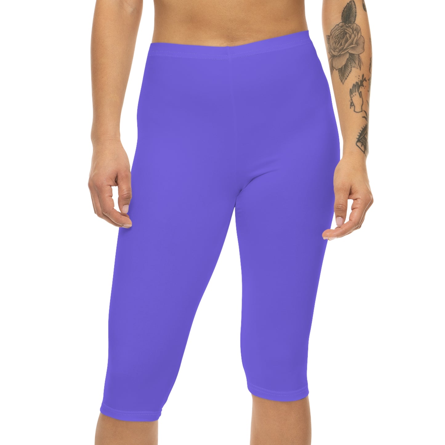 Medium Slate Lilac Color Women's Brushed Suede Poly Span Casual Capri Leggings XS-2XL