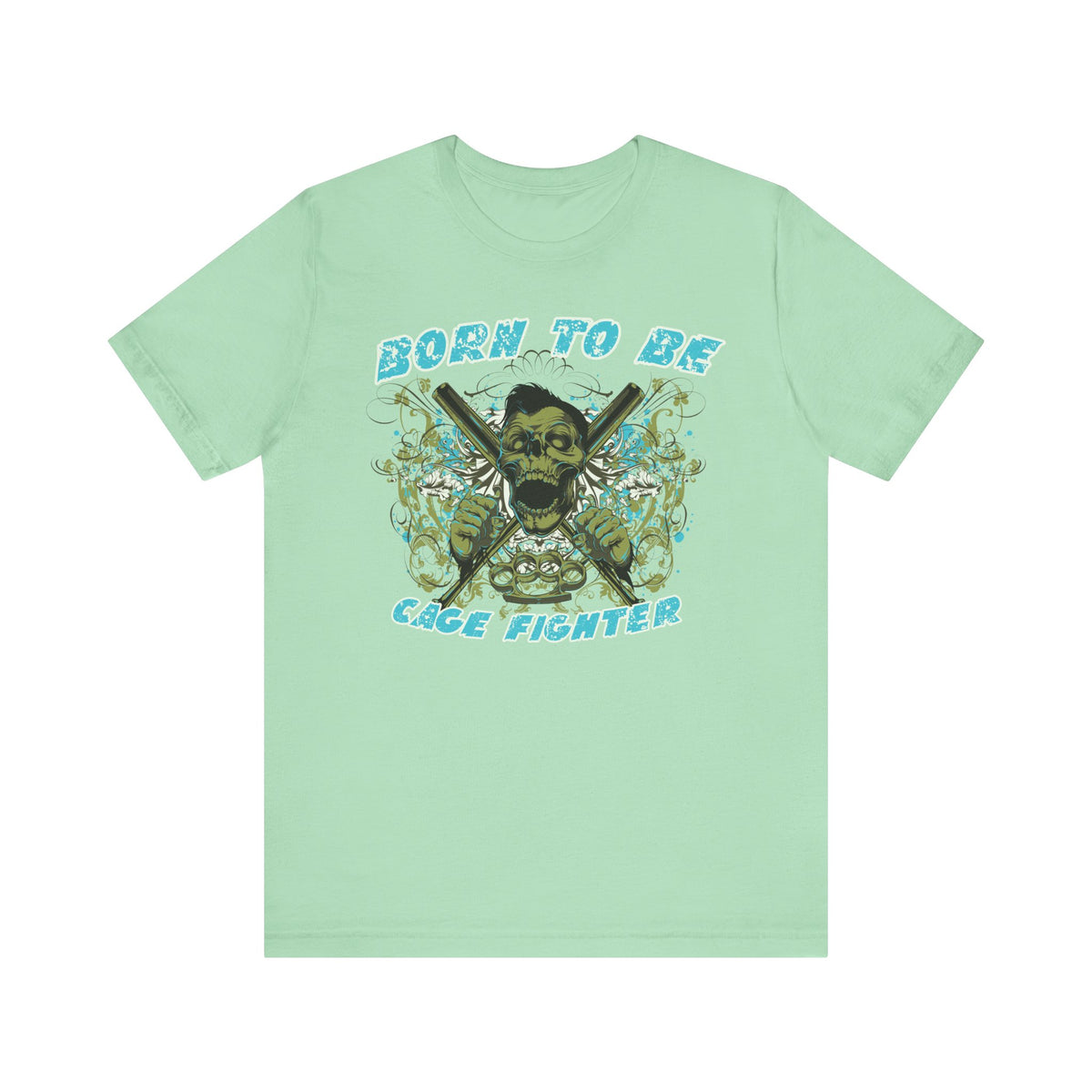 Born To Be Cage Fighter Tee Skull Crossed Knives Graphic T-Shirt
