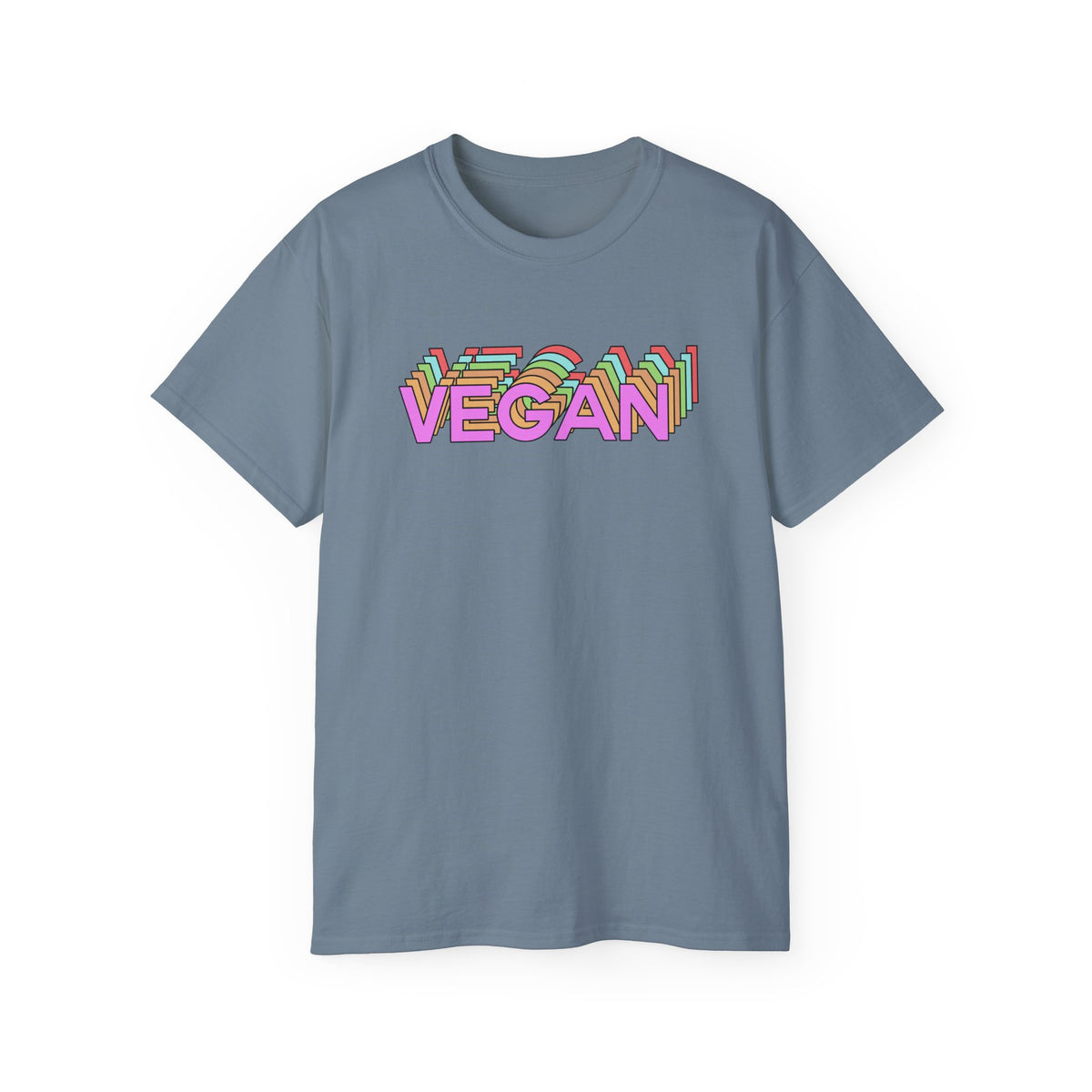 Vegan Retro Layered Text Tee | Colorful 3D Typography