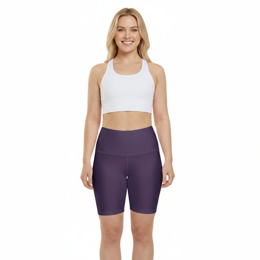 Vintage Grape Purple Women's Workout Shorts — Solid High-Waist Biker Shorts for Exercise & Everyday Wear