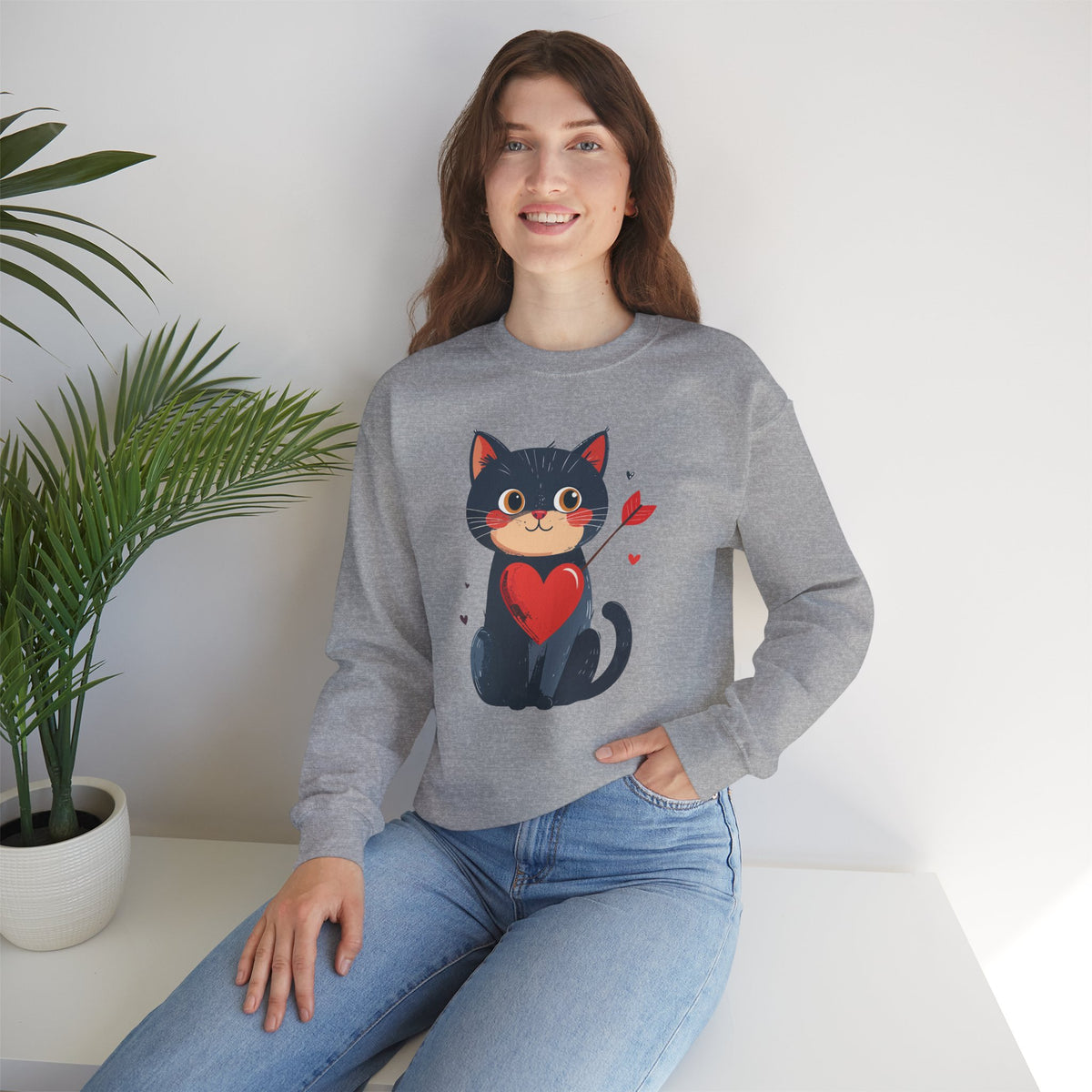 Cat Heart Sweatshirt, Heart Sweatshirt, Cat Sweatshirt, Valentine's Day Sweatshirt, 50/50 Cotton-Poly Animal Sweatshirt 108