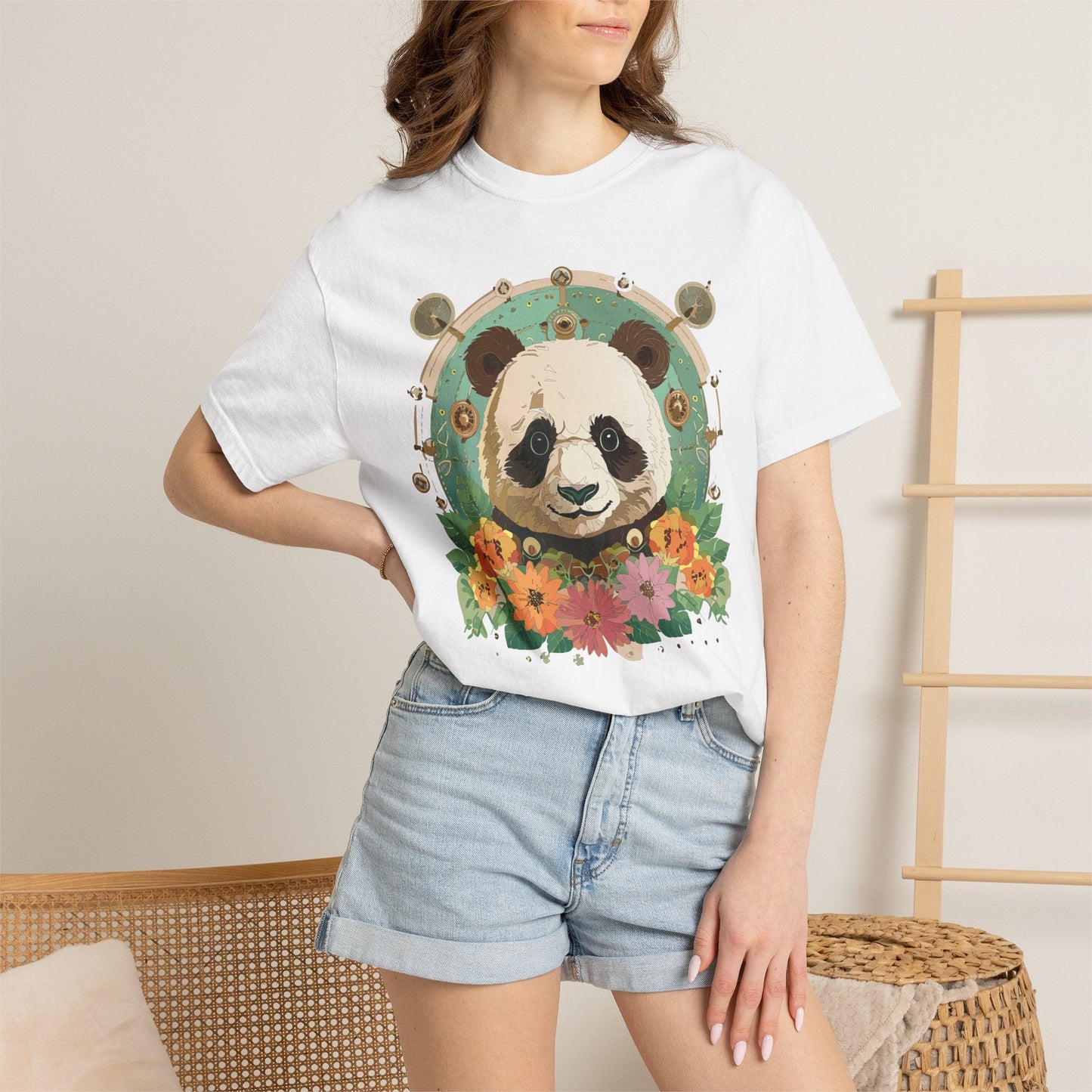 Panda Portrait Graphic T-Shirt Unisex Cotton Floral Animal Art Tee p3