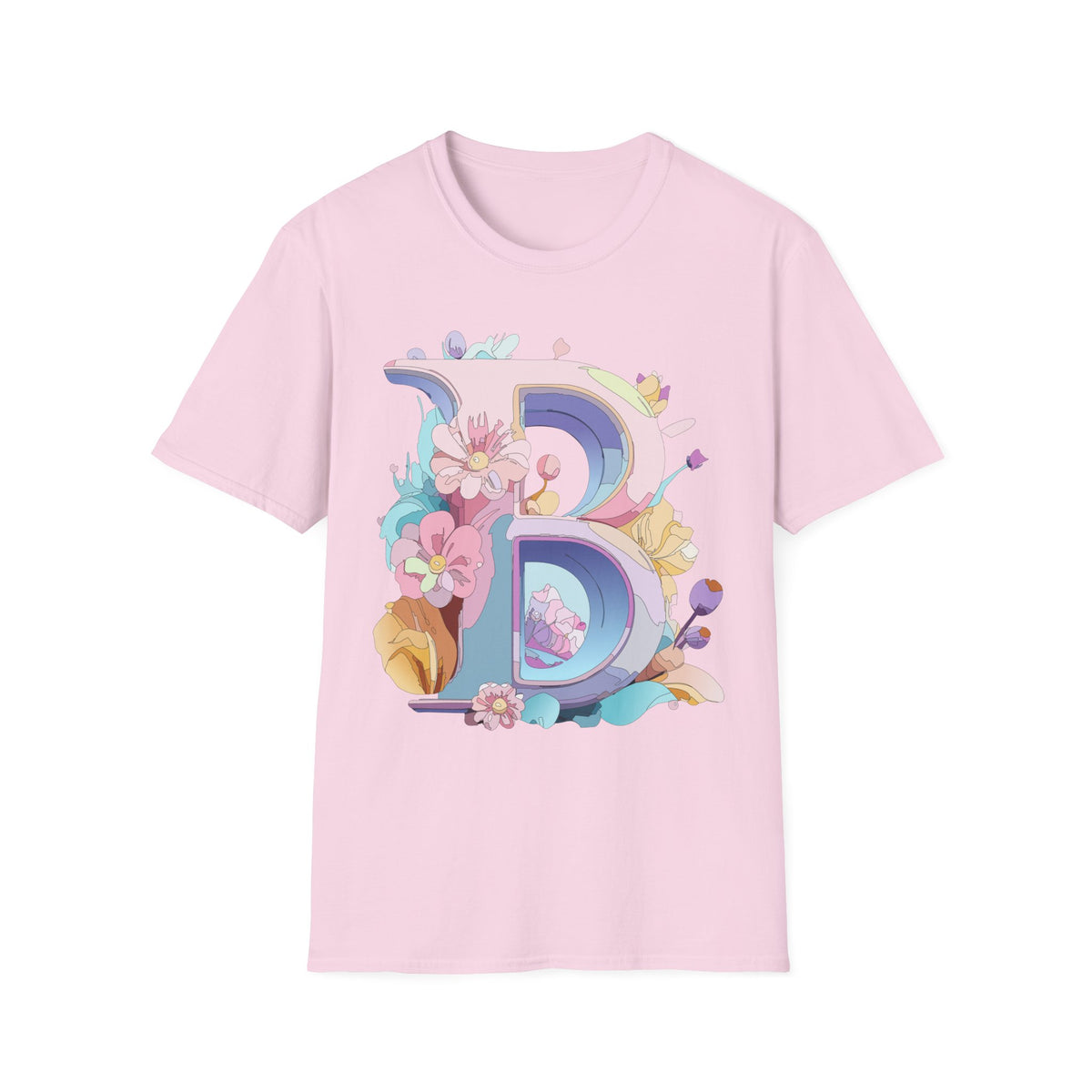 Floral Letter B T-Shirt | Pastel Floral Monogram Tee