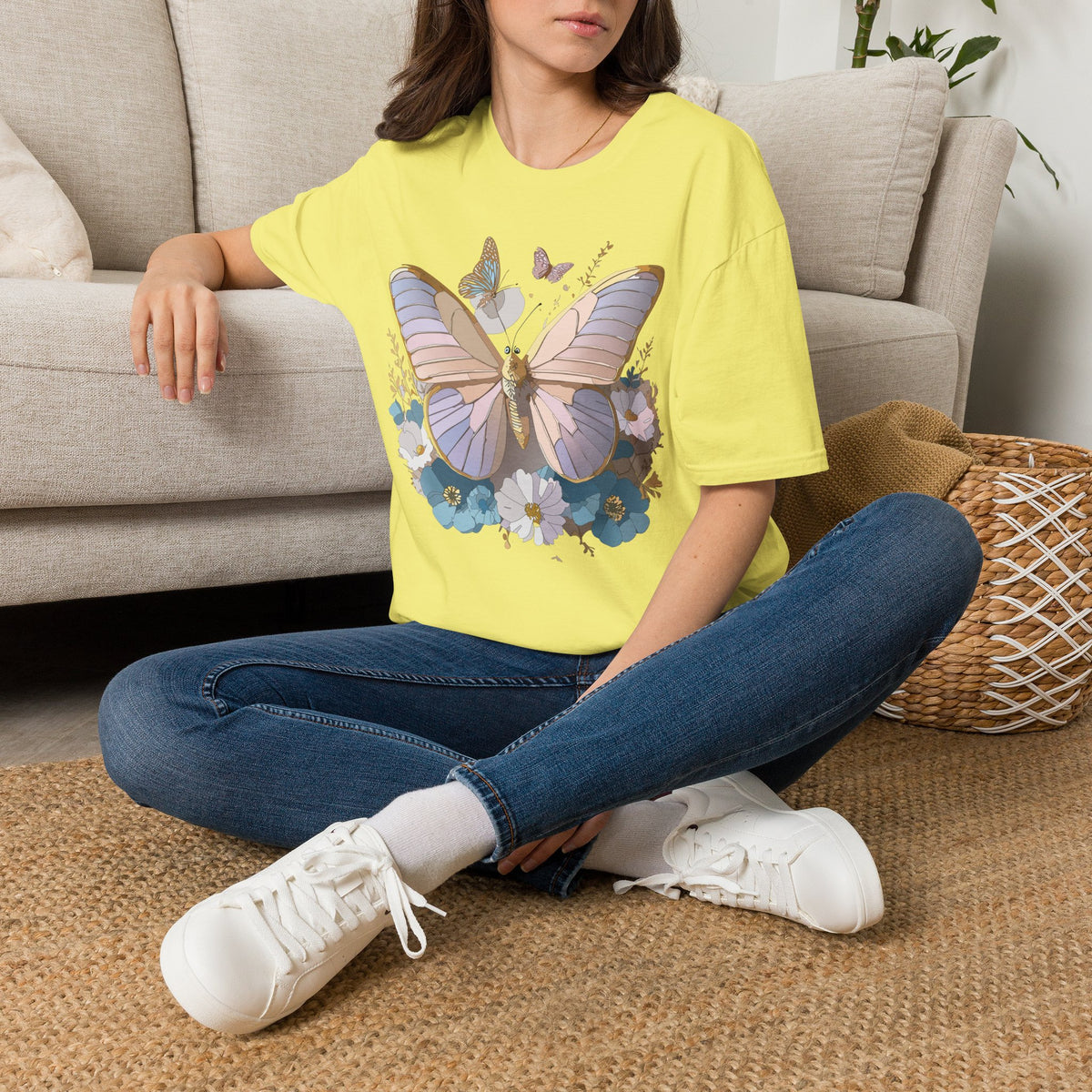 Butterfly Floral T-Shirt — Pastel Moth & Wildflower Graphic Design Unisex 100 Cotton Gildan T-Shirt