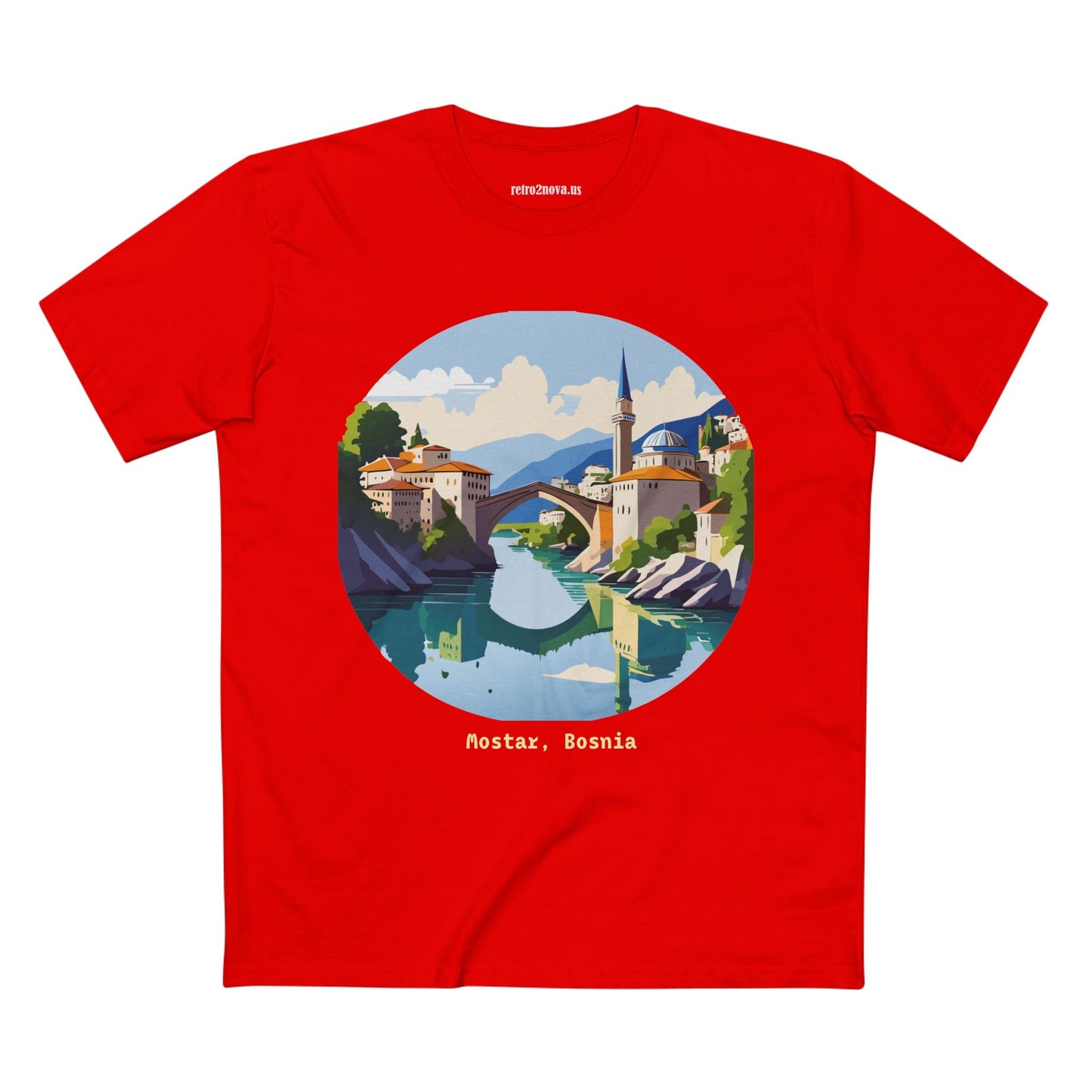 Unisex Premium Cotton Tee With Original Art Design Retro2Nova Travel And Bosnia Theme Shirt