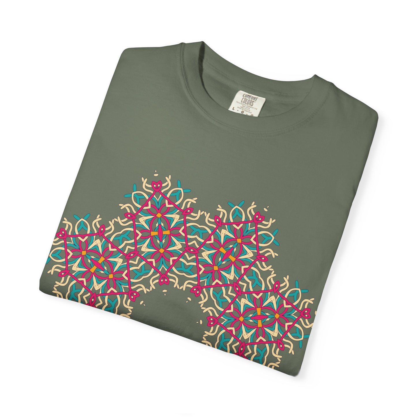 Unisex Garment Dyed Cotton T-Shirt with Mandala Graphic Design