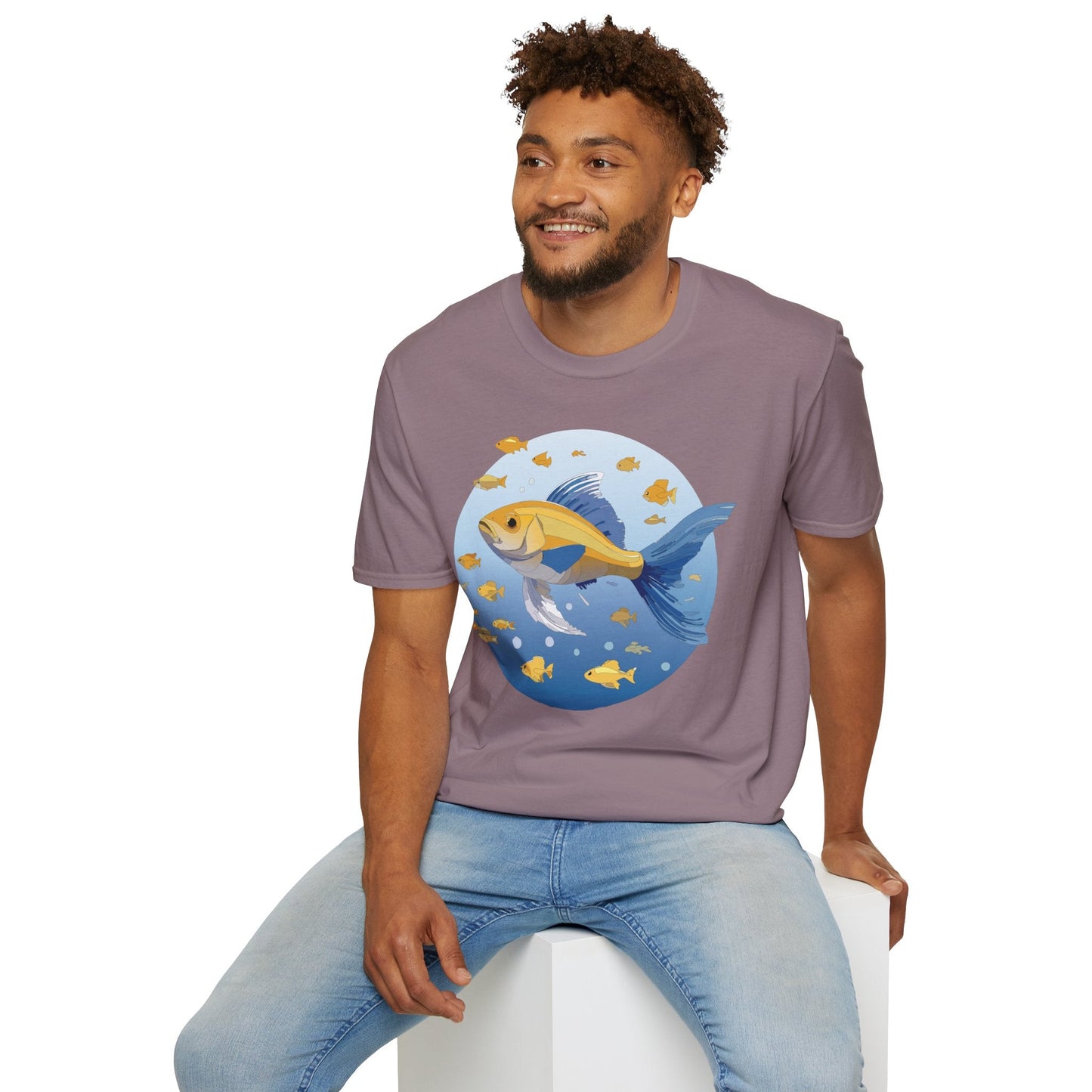 Fish Art Graphic Tee Shirt For Men And Women Unisex Cotton Softstyle Tee With Fish Artwork Design