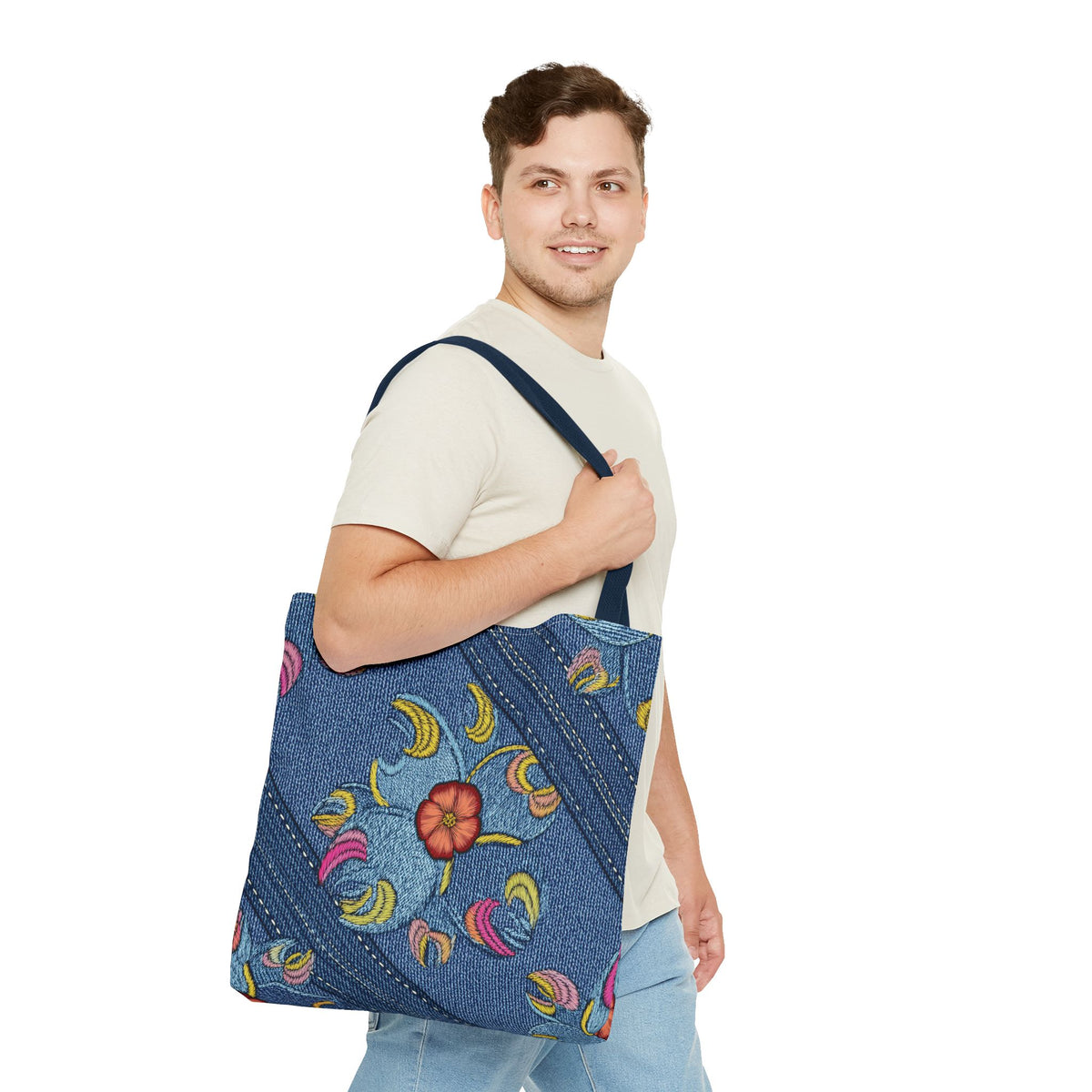 Denim Fabric Imitation Print Unisex Canvas Bag Poly Spun 3 Sizes Tote Bag 159-3