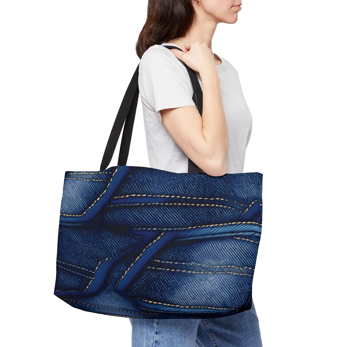 Denim Print Weekender Bag High-Quality 100% Spun Polyester 24x13 Canvas Bag 7