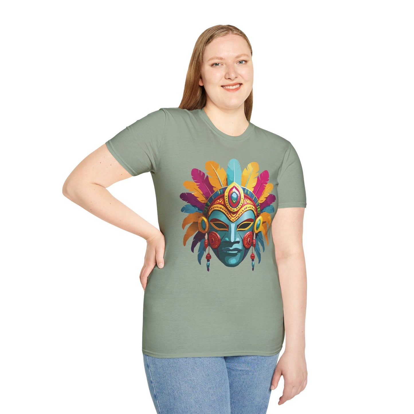 Mask Tee Shirt Unisex Short Sleeve Graphic Tee Masquerade Design 100 Percent Ring Spun Cotton