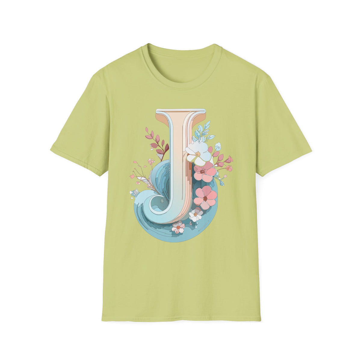 Floral Monogram J Letter T-Shirt | Vintage Botanical Initial