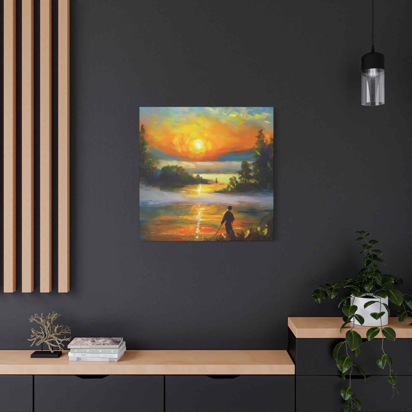 Sunrise Print Canvas, Oil Paint Print 20x20, 24x24, 30x30, 32x32, 36x36 Art Design Print Pine-Wood Inner Frame MC-40