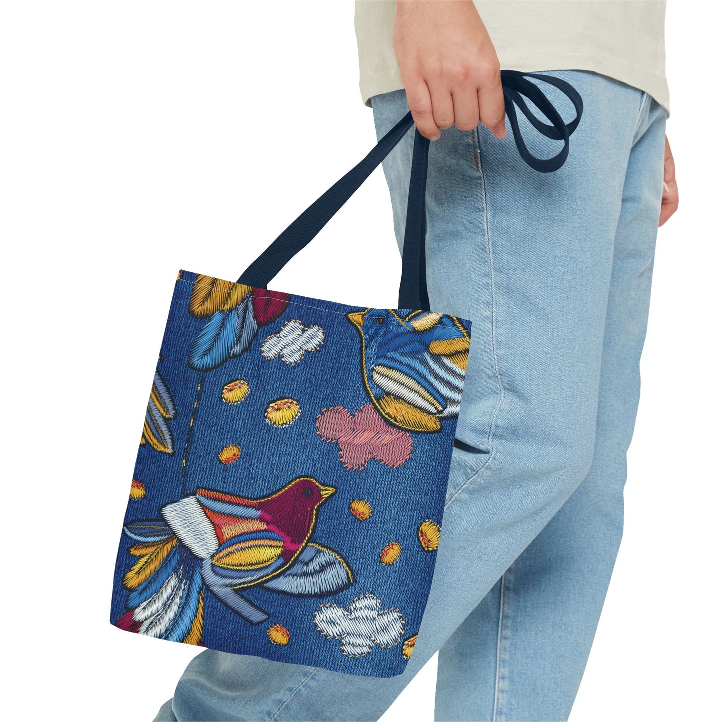 Denim Fabric Imitation Print Unisex Canvas Bag Poly Spun 3 Sizes Tote Bag 194-7