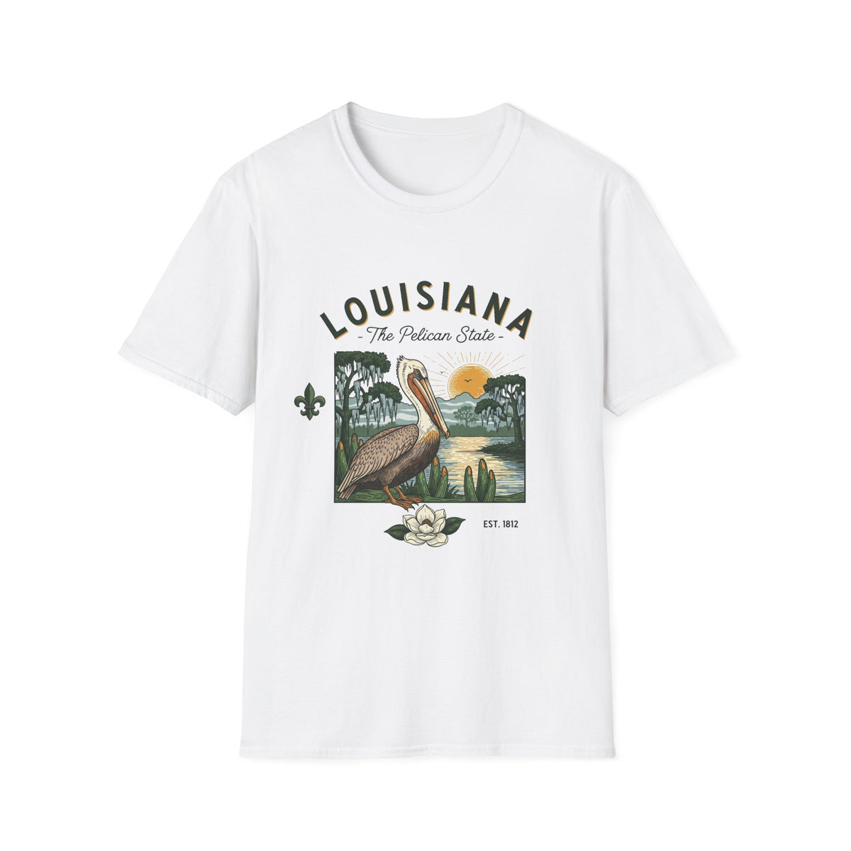 Louisiana Pelican Vintage Travel Tourist Graphic Design Unisex 100 Cotton Gildan T-Shirt