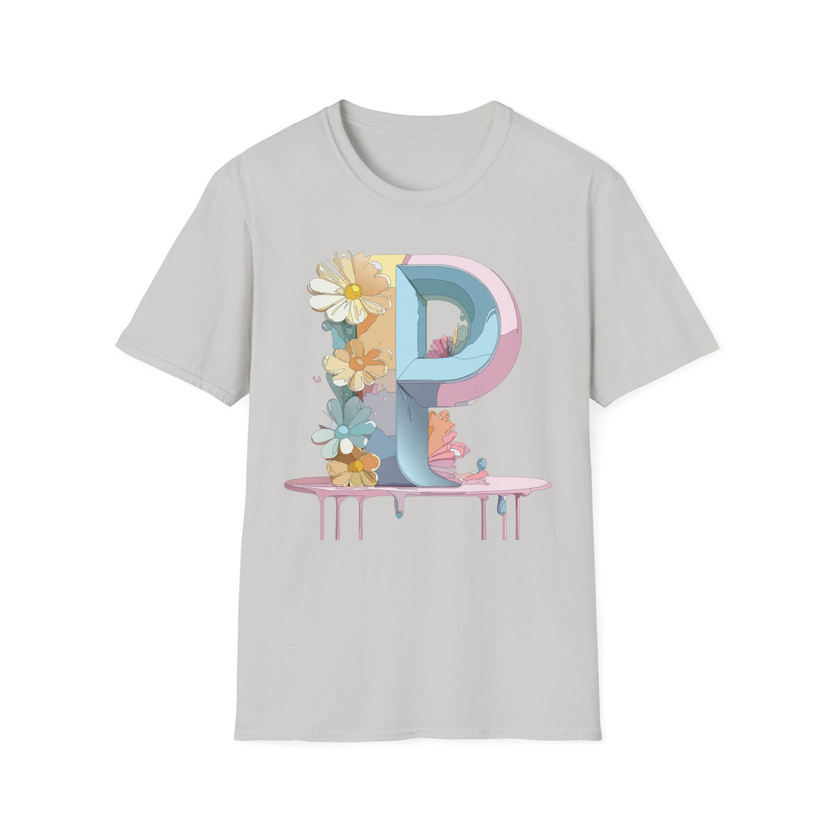 Letter P Floral Monogram T-Shirt | Pastel Daisy Initial Tee