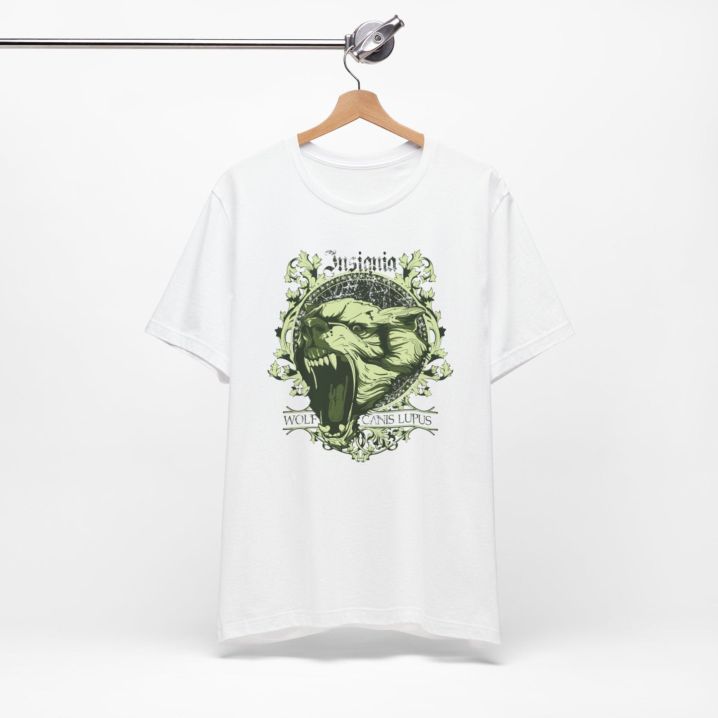Howling Wolf Skull Tee Gothic Vintage Crest, Green Graphic Shirt Art-54