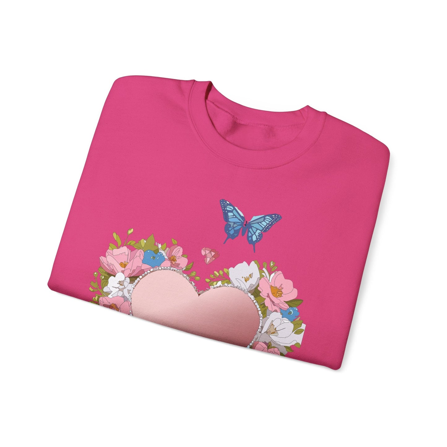 Unisex Floral Heart Sweatshirt Valentines Day Love Crewneck Gildan 18000 50/50 Cotton Polyester