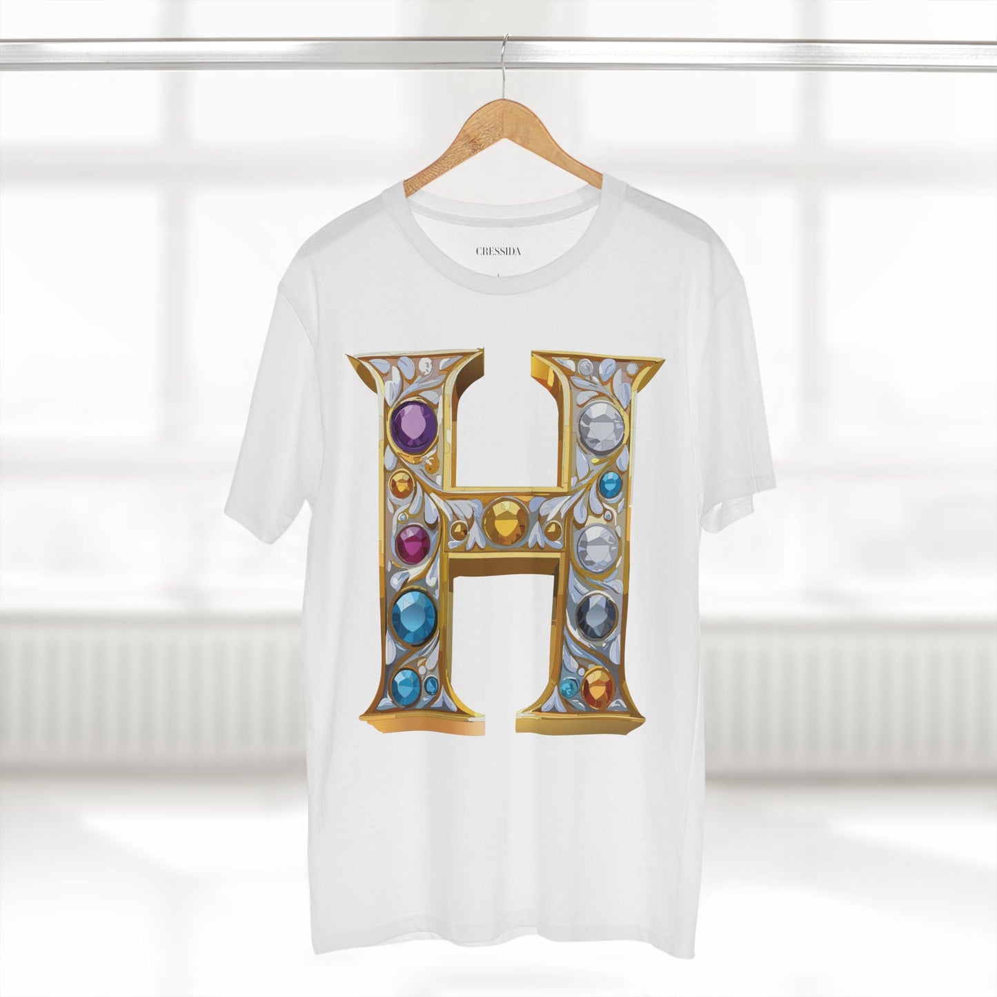 Letter H Graphic Design Tee Unisex 100 Cotton With Antique Gold Letters Artwork T-Shirt