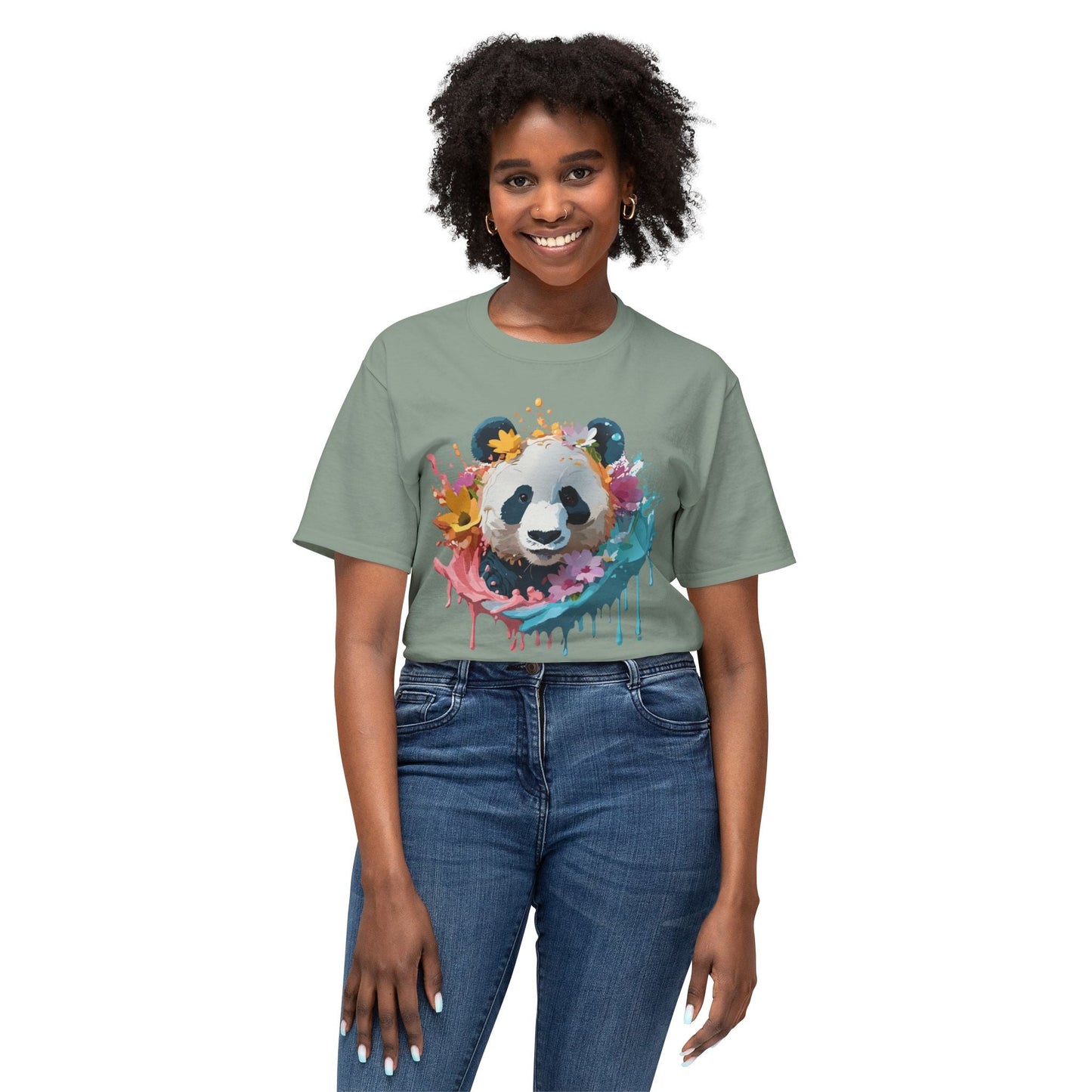 Unisex Panda T Shirt With Art Print Vintage Panda Floral Tees Panda Art Design Shirt USA Made