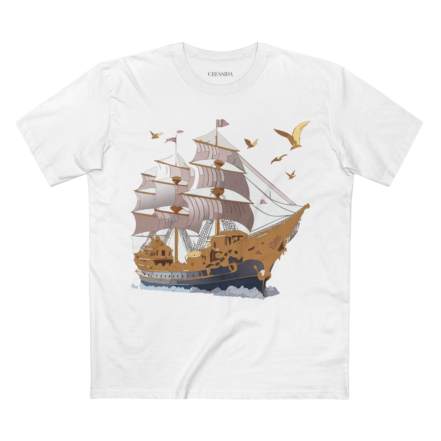 Ship Graphic Unisex 100 Cotton T-Shirt with Gold Frigate Art Design 3