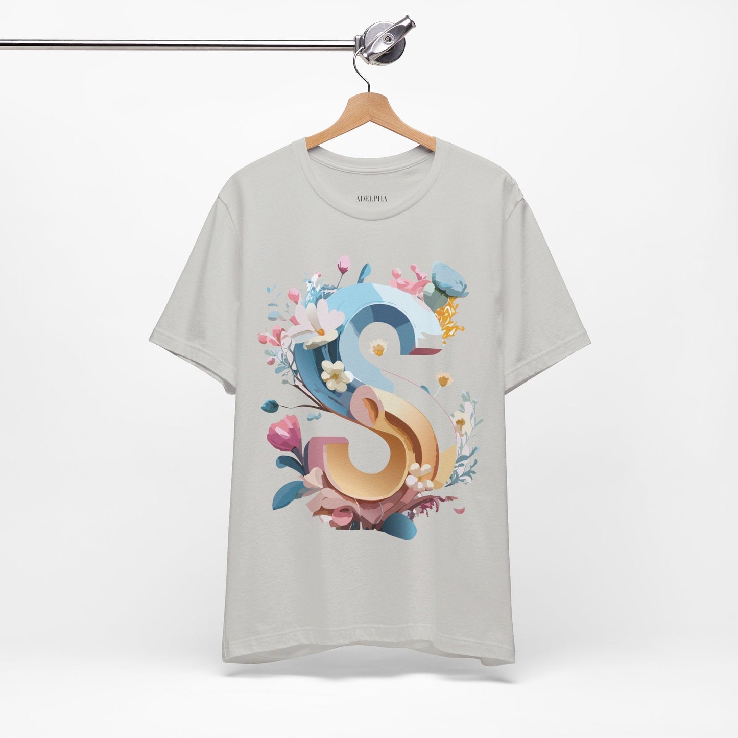 Letter S Shirt Graphic Tee Unisex Short Sleeve Vintage Inspired Adelpha Art Design