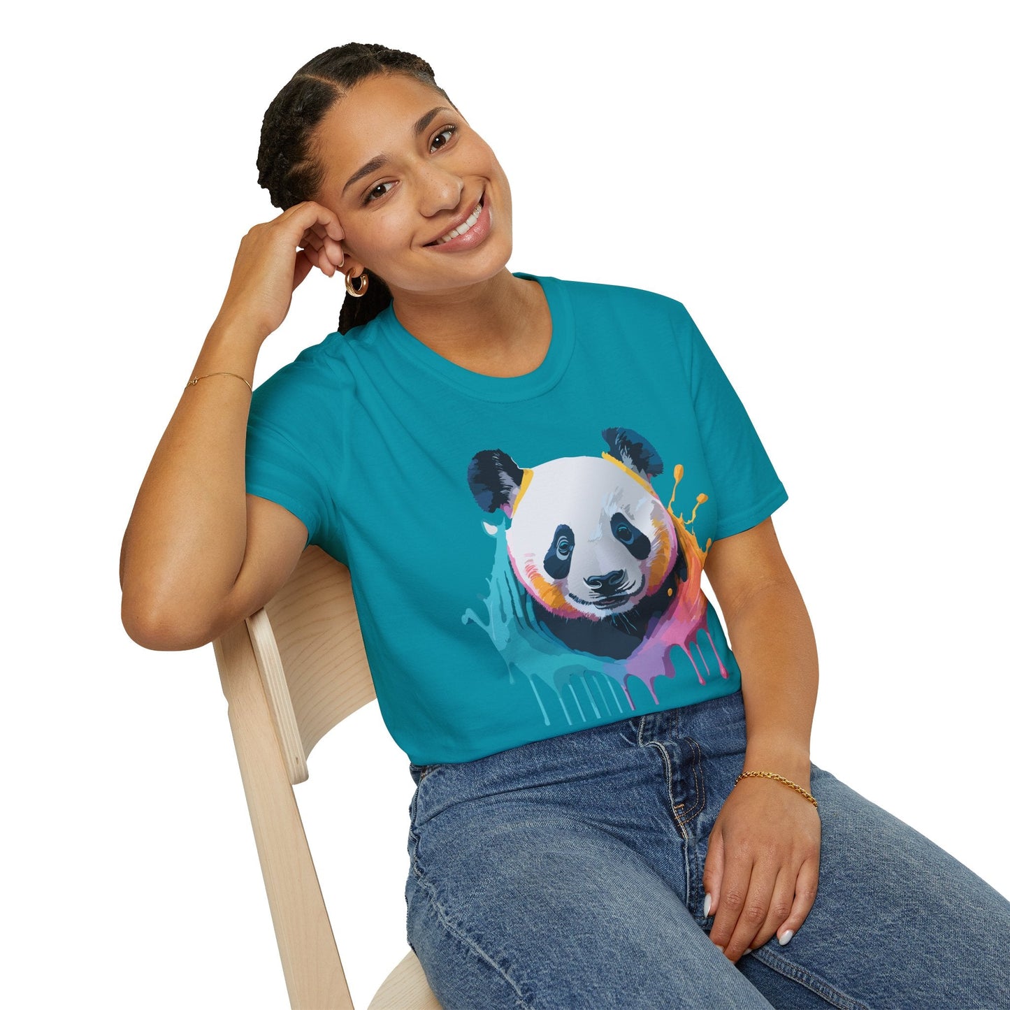 Unisex Panda Shirt T Shirt With Panda Animal Print Tee Softstyle Gildan 64000 100 Percent Ring Spun Cotton