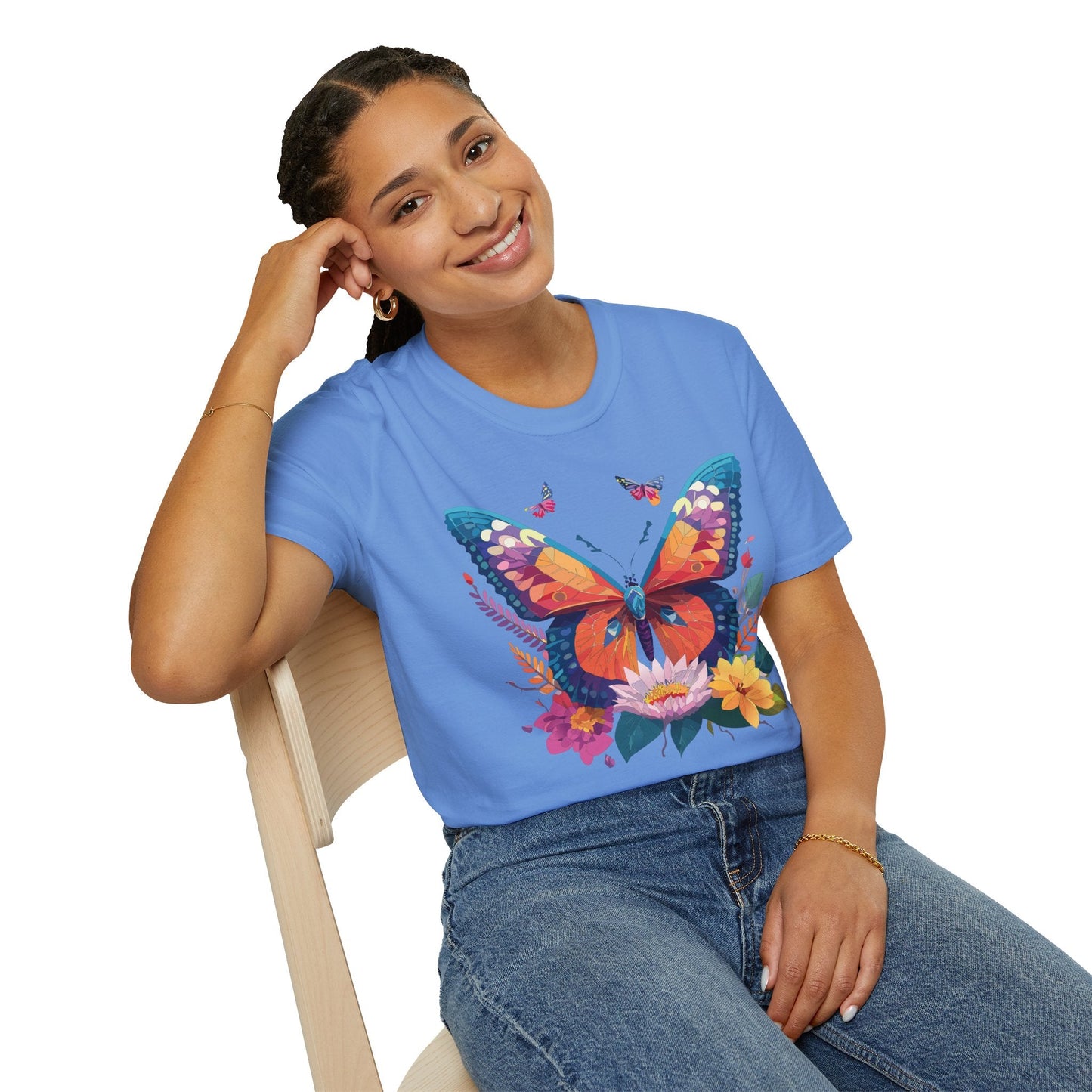 Butterfly Print Unisex T Shirt Softstyle 64000 Monarch Butterfly Themed Tee Ring Spun Cotton