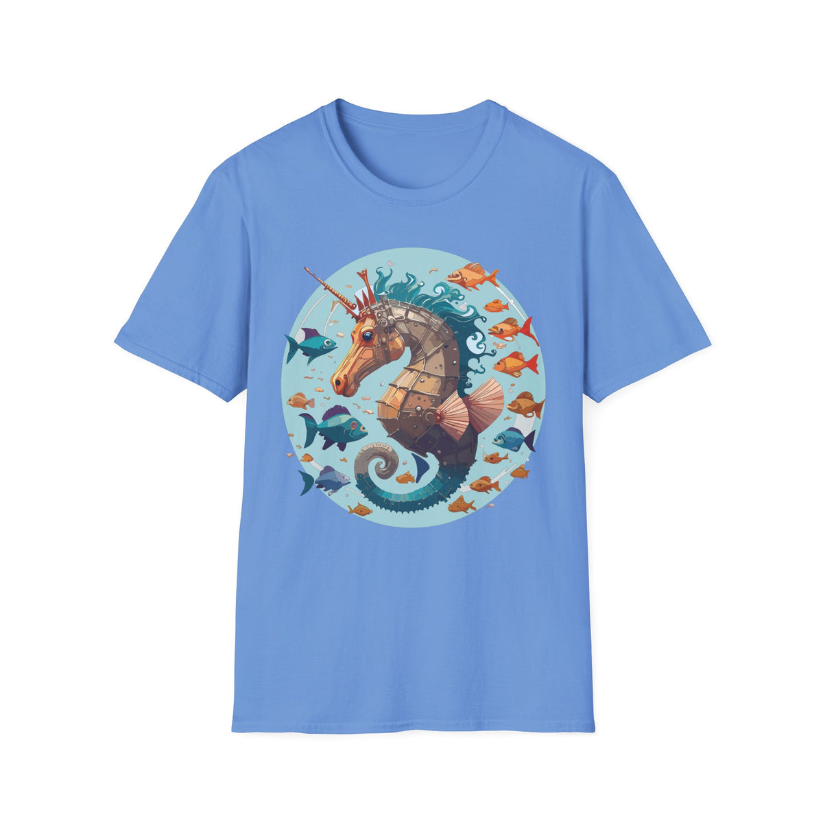 Steampunk Seahorse Illustration T-Shirt | Nautical Sea Creature Art