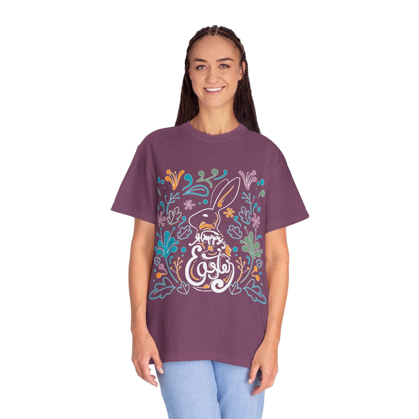 Easter Bunny Floral T-Shirt, Tee Shirt with Easter Signature, T Shirt with Easter Prints, Tee Shirt with Easter Design