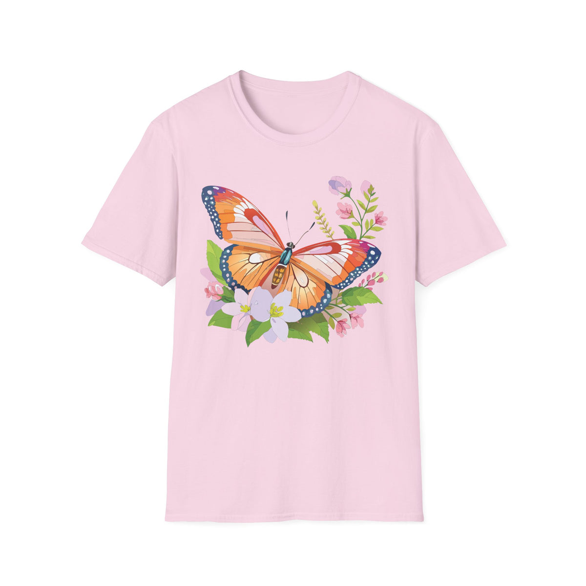 Orange Watercolor Butterfly T-Shirt | Floral Spring Nature Graphic Tee Unisex 100 Cotton Gildan T-Shirt