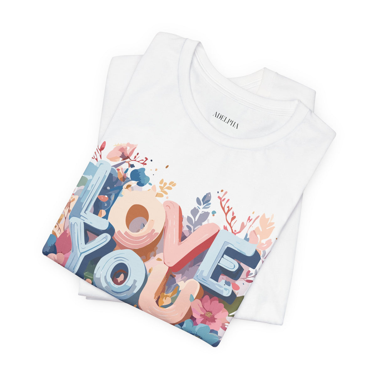 Valentine's Day Graphic Unisex Cotton Bella+Canvas Tee with Floral Art Design d97