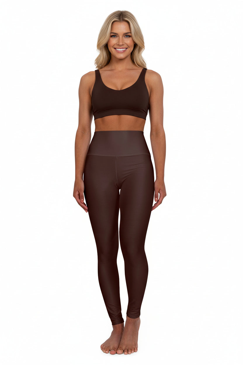 High-Waist Rich Mahogany Yoga Leggings Comfortable Brown Women's Seamless Poly-Span Activewear