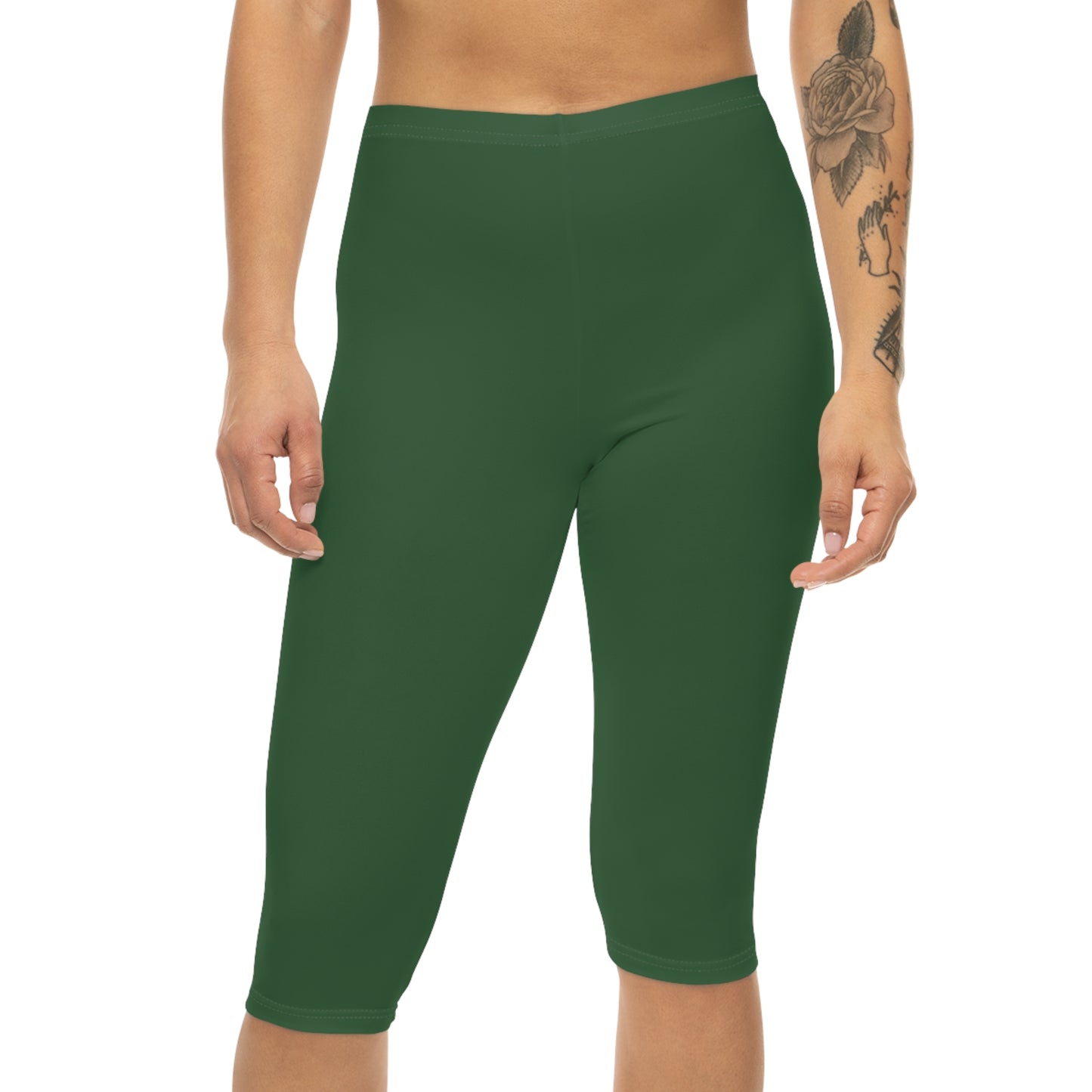 Hunter Green Color Women's Brushed Suede Poly Span Casual Capri Leggings XS-2XL