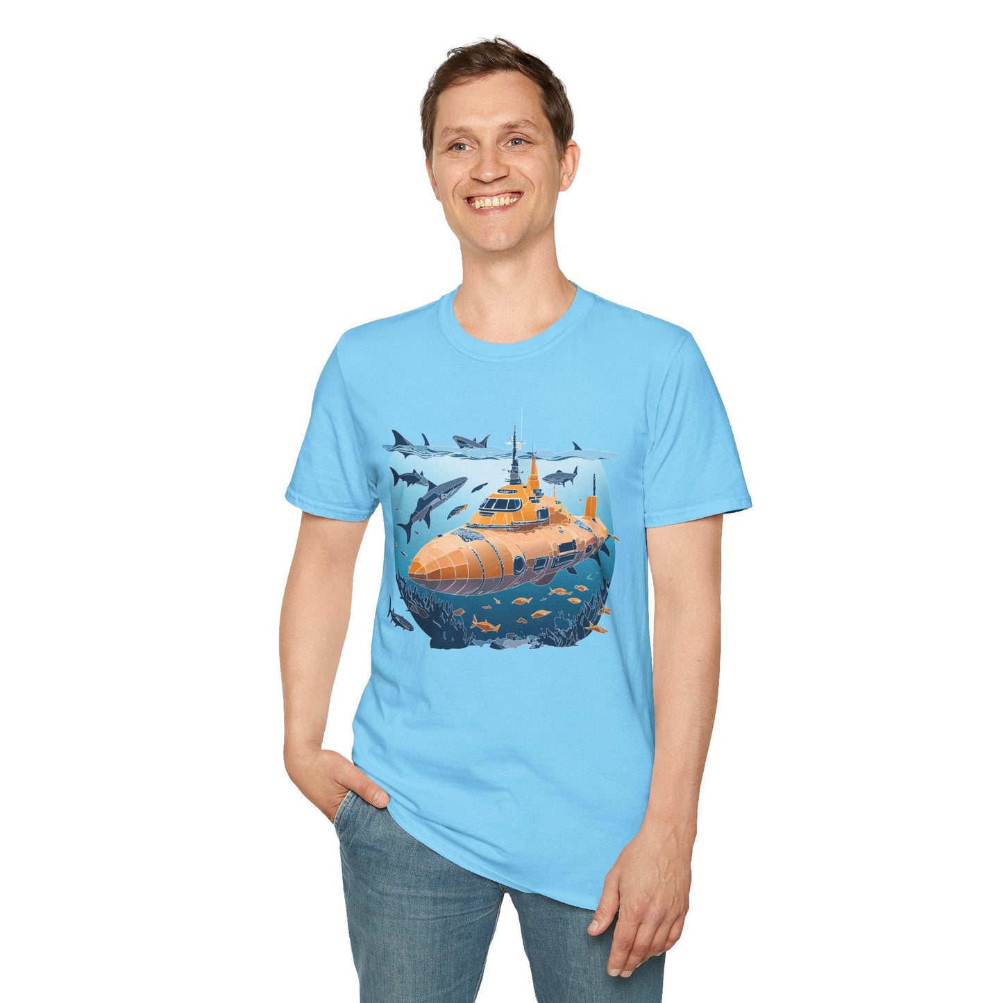 Ocean Graphic Tee Shirt Unisex Softstyle 64000 Gildan Lightweight Breathable Ocean Design U Boat