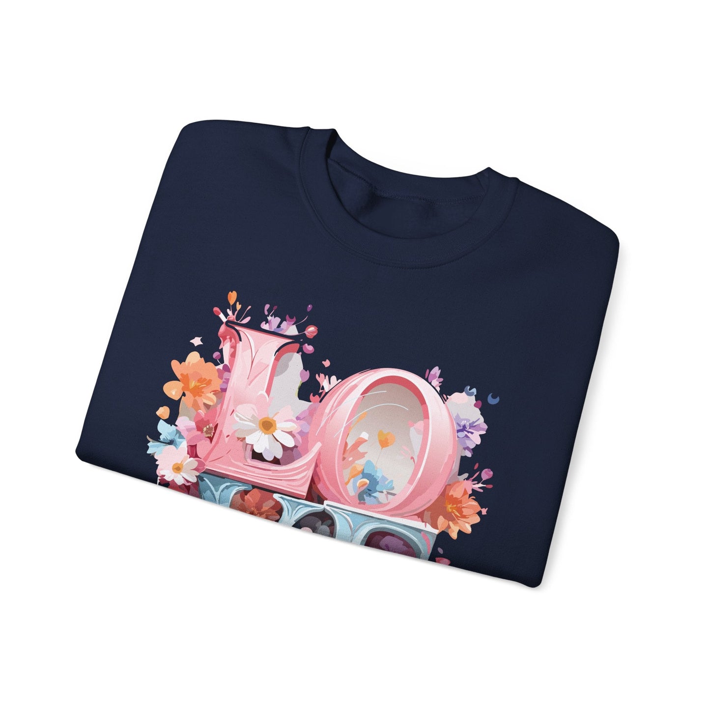 Floral Love Sweatshirt Unisex Love Flower Valentines Day Crewneck Gildan 18000 50 50 Cotton Polyester