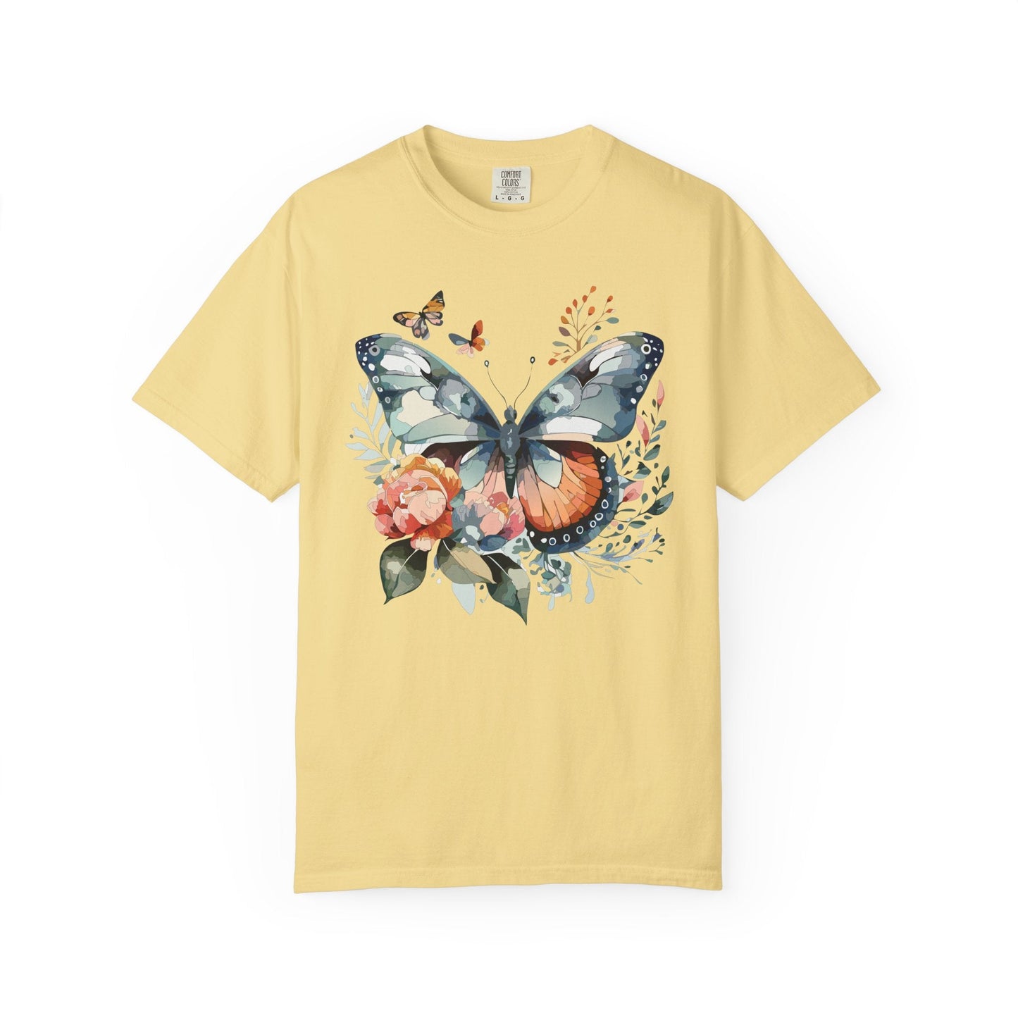 Butterfly Floral Print T-Shirt Botanical Design Unisex Heavy Cotton Tee b1