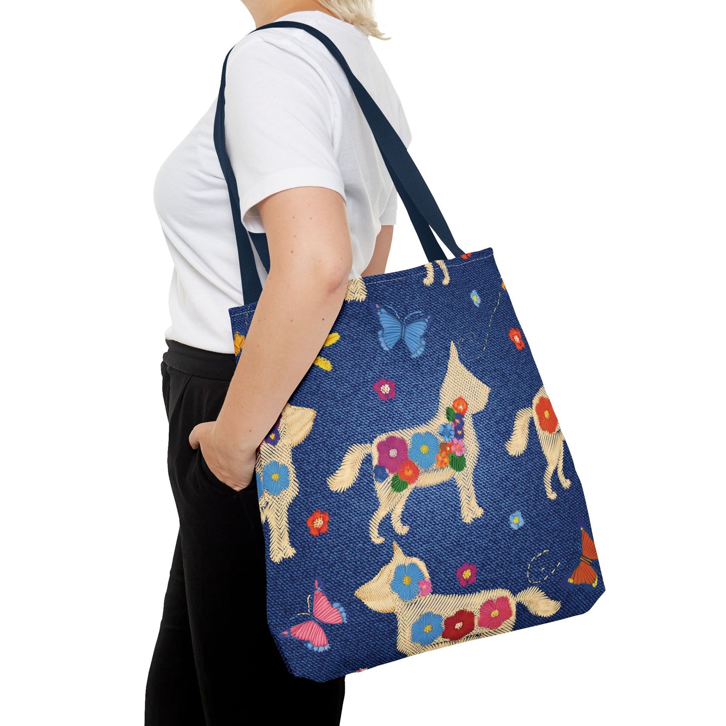 Denim Fabric Imitation Print Unisex Canvas Bag Poly Spun 3 Sizes Tote Bag 191-7