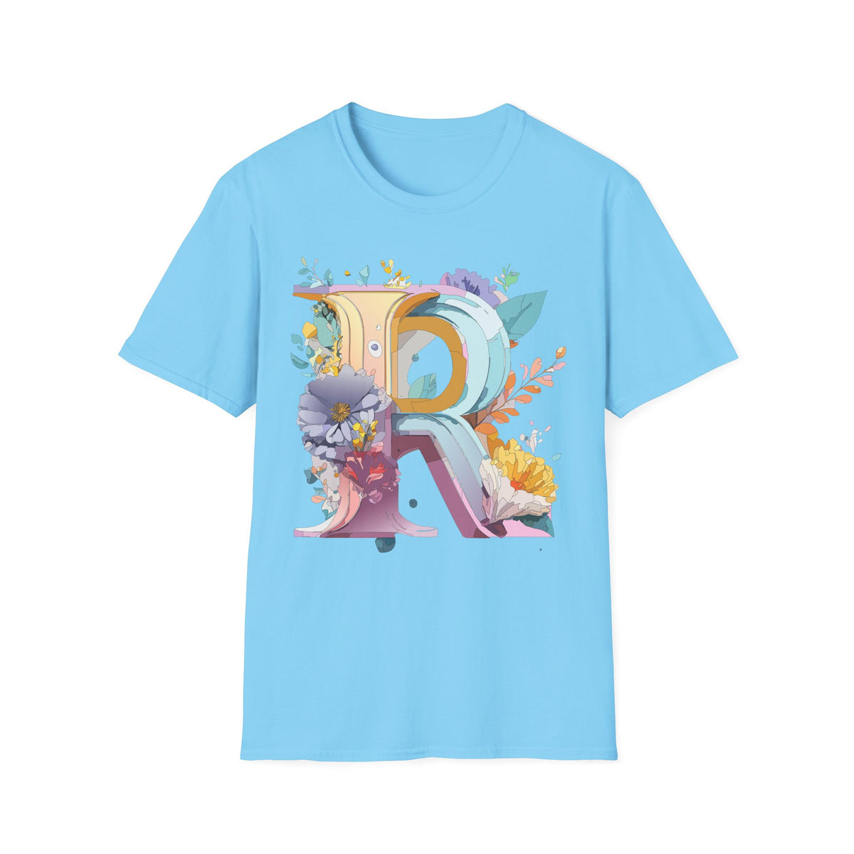 Floral Letter R T-Shirt | Botanical Monogram Initial Tee