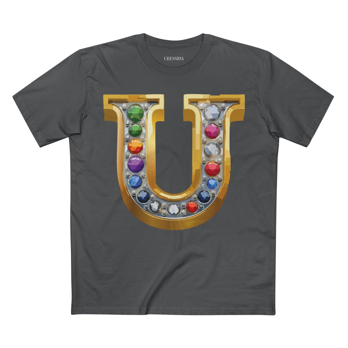Letter U Graphic Design Tee Unisex 100 Cotton With Antique Gold Letters Artwork T-Shirt
