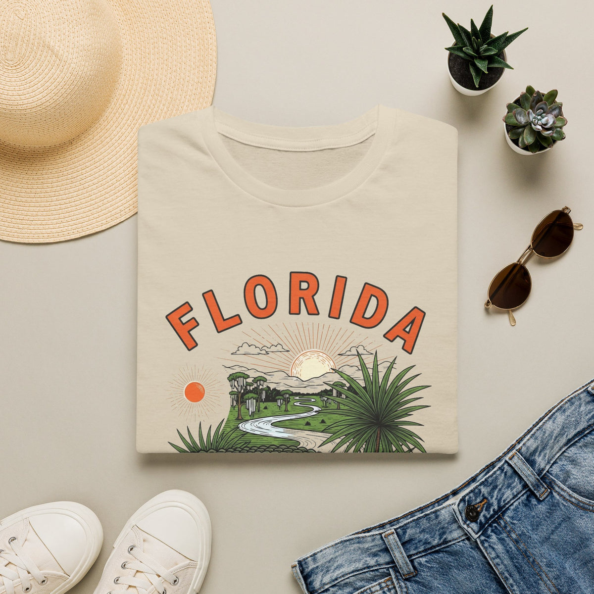 Florida Alligator Graphic T-Shirt — The Sunshine State Vintage Design Travel Tourist Graphic Design Unisex 100 Cotton Gildan T-Shirt