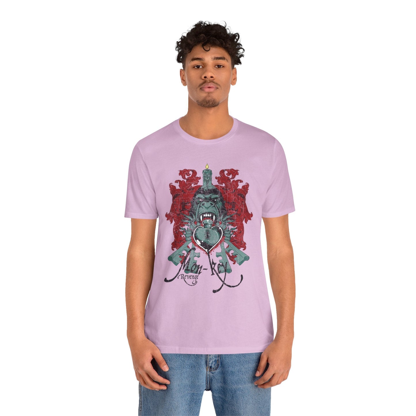Gorilla Crest with Sword and Heart T-Shirt Heraldic Gothic Design Rock Band T-Shirt