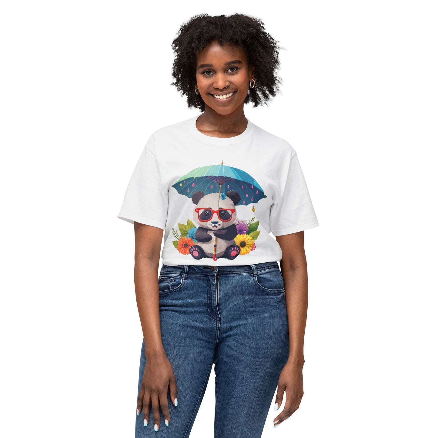 Panda Art T Shirt Unisex HD Cotton Tee With Floral Print Panda Design USA Printed Now