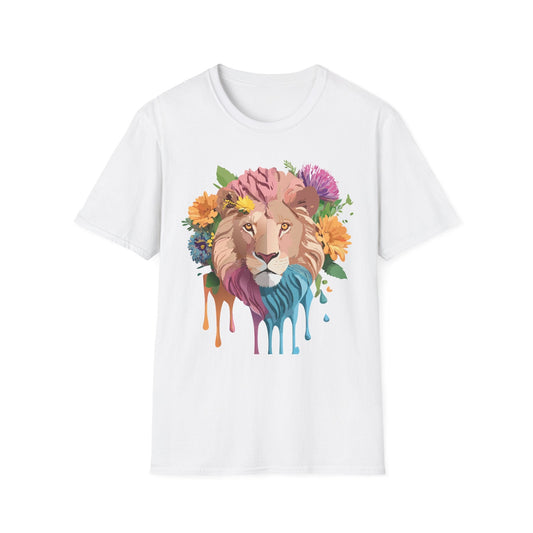 Floral Lion Shirt Unisex Tee Animal Print Gildan Softstyle 64000