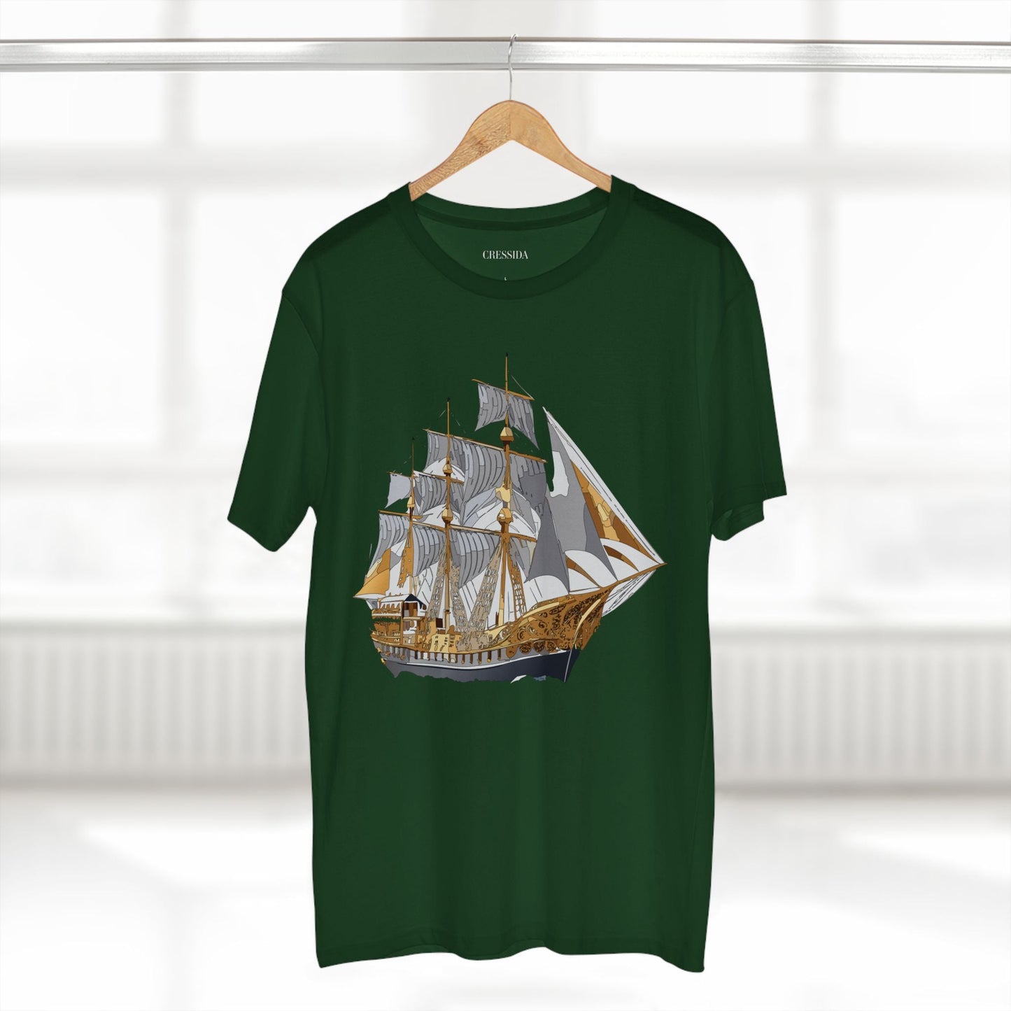 Ship Graphic Unisex 100 Cotton T-Shirt with Gold Frigate Art Design 18