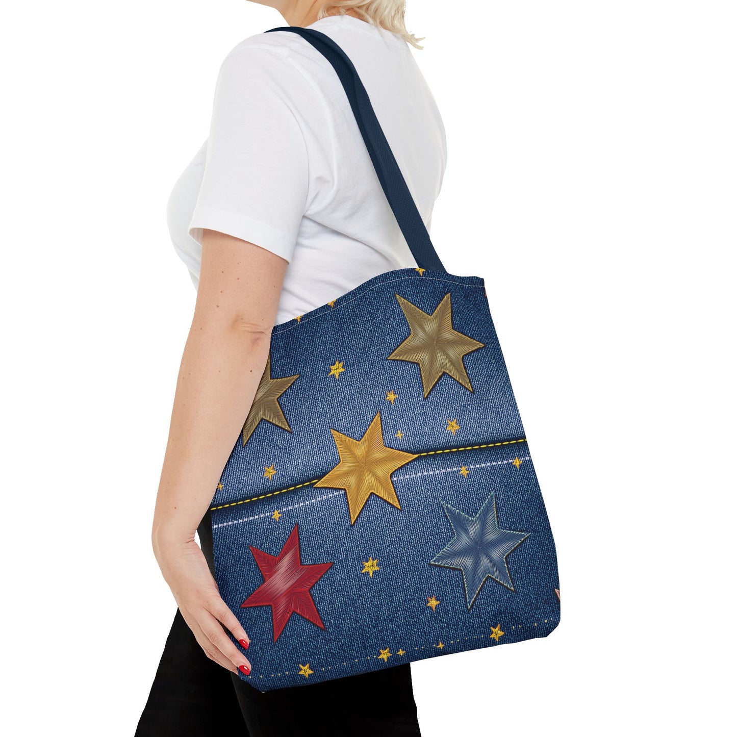 Denim Fabric Imitation Print Unisex Canvas Bag Poly Spun 3 Sizes Tote Bag 181-3