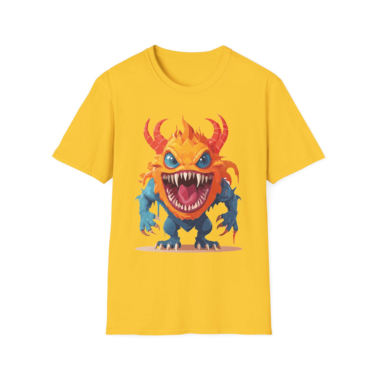 Monster T-Shirt — Colorful Fierce Creature Cartoon Graphic Tee Unisex 100 Cotton Gildan T-Shirt