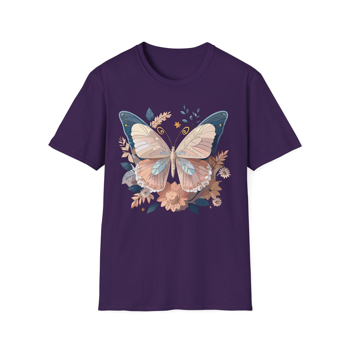 Pastel Botanical Butterfly T-Shirt | Floral Wings Nature Graphic Tee Unisex 100 Cotton Gildan T-Shirt